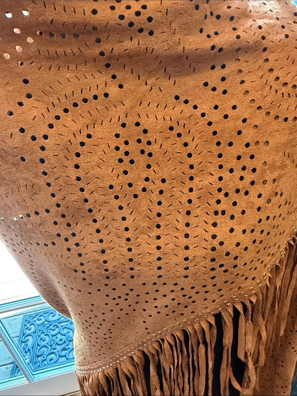 Fringed Knit Shawl Wrap in Tan - Picture 3 of 11